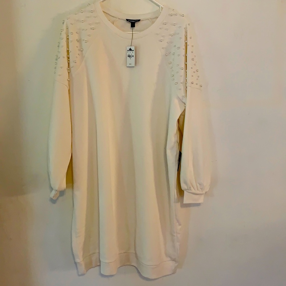 Express cream dress with pearls on shoulders size XL.